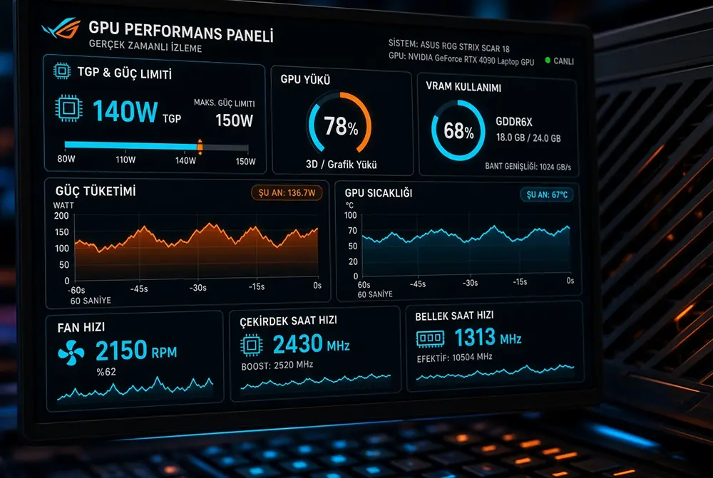İkinci el gaming laptop ekran kartı GPU performans testi ve TGP watt limitleri analizi