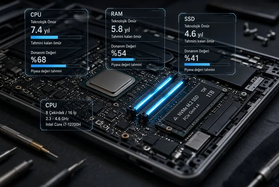 İkinci el laptop donanım çarpanları, işlemci nesli, RAM ve SSD ömrü değerleme tablosu