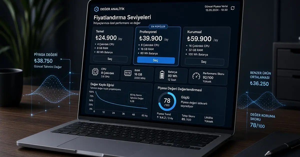 İkinci el laptop piyasa değeri hesaplama, donanım özelliklerine göre fiyat ve amortisman belirleme tablosu