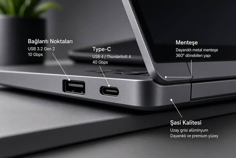İkinci el laptop kozmetik durum kontrolü, menteşe sağlamlığı ve port bağlantı testleri